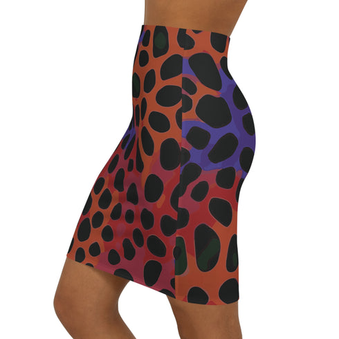 Lava Leopard Fitted Mini Skirt in Red